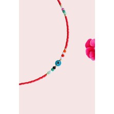 Sacce Scarves & Accessories Kırmızı Kum Boncuklu Halhal Küçük Nazar Boncuklu Halhal