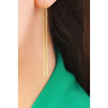 Sacce Scarves & Accessories Uzun Zincir Küpe Geçmeli İncecik Zincir Küpe Dolanan Model Gold Renk