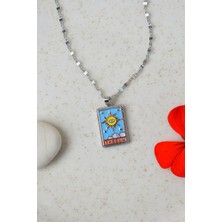 Sacce Scarves & Accessories Renkli Güneş  Tarot Kolye The Sun Çelik Dikdörtgen Güneş Figürlü Gümüş Renk