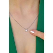 Sacce Scarves & Accessories Mini Tektaş Kolye Rodyum Zirkon Tektaş Kolye Gümüş Renk