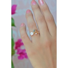 Sacce Scarves & Accessories Manolya Çiçekli Mavi Beyaz Renkli Ayarlanabilir Yüzük