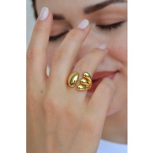 Sacce Scarves & Accessories Çoklu Bombeli Asimetrik Yüzük Gold Renkli