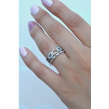 Sacce Scarves & Accessories Gümüş Renkli Çift Sıra Kalpli Yüzük Ayarlanabilir Eklem Yüzüğü