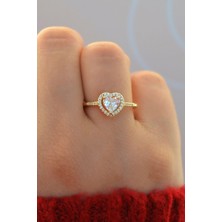 Sacce Scarves & Accessories Zirkon Taşlı Kalpli Yüzük Gold Renk Ciddi İlişki Yüzüğü