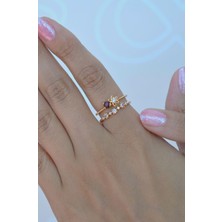 Sacce Scarves & Accessories İki Sıralı Ayarlanabilir Mor Çiçekli Yüzük Prenses Yüzüğü