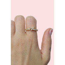 Sacce Scarves & Accessories Ayarlanabilir Taşlı İnce Kelebekli Yüzük Gold Renk