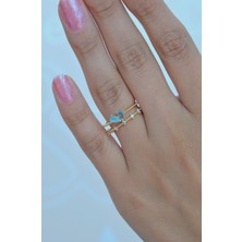 Sacce Scarves & Accessories Mavi Kalpli Yaprak Çiçekli Ayarlanabilir Yüzük Renkli Eklem Yüzüğü