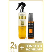 Argan Yağı Fön Suyu Isı Koruyucu & Şaç Serumu Nemlendirici Etki 2'li Saç Bakım Seti - 400ml + 100 ml