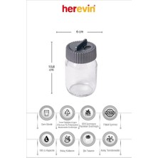 Herevin 12LI 190 cc Cam Baharatlık Seti-Baharatlık Takımı-Saklama Kabı-Gri-24 Adet Etiket Hediyeli