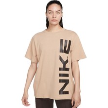 Nike Air Sportswear Tee Loose Ft Kadın Büyük Beden %100 Pamuk Tişört Açık Kahve