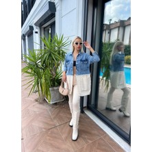 Saç Örgü Detaylı Triko Denim Ceket