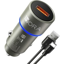 1hora GAR116 Qc3.0 Alüminyum Güvenlik Çekici Araç Şarj Aleti - 18W Hızlı Şarj - Çift Fonksiyonlu USB Şarj ve Güvenlik Çekici - Siyah