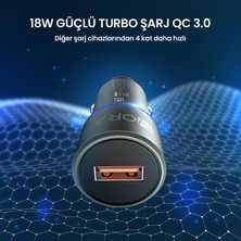 1hora GAR116 Qc3.0 Alüminyum Güvenlik Çekici Araç Şarj Aleti - 18W Hızlı Şarj - Çift Fonksiyonlu USB Şarj ve Güvenlik Çekici - Siyah