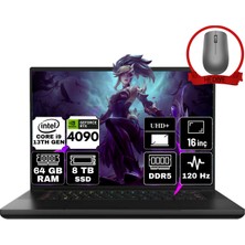 Razer Blade 16 Intel Core I9-13950HX 64GB 8tb SSD RTX4090 Freedos 16'' UHD Taşınabilir Gaming Bilgisayar RZ-0483UEJ4-R3E1-B-A19 & Anzar Mouse