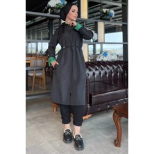 Kadın Tesettür Kapüşonlu Bel Lastikli Trençkot P-00005911