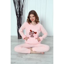 Fwn 04-3301 Peluş Welsoft Polar Kışlık Yumoş Geyikli Kadın Pijama Takımı