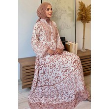 Yarım Düğmeli Astarlı Desenli Şifon Elbise P-00009397