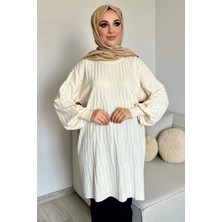 Julude Kendinden Desenli Bisiklet Yaka Tesettür Triko Tunik