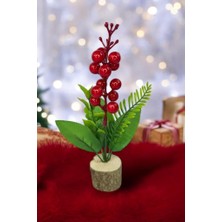 Yapay Çiçek Yılbaşı Çiçeği Kokinalı Kütük Saksılı Dekoratif Süs 20 cm