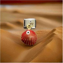 Stainles Steel Italyan Kırmızı Renkli Deniz Kabuğu Detaylı Charm