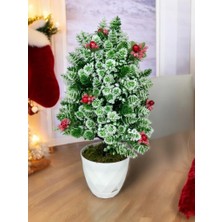 Yapay Çiçek Yılbaşı Çam Ağacı Kokinalı Karlı Kayın Beyaz Saksılı