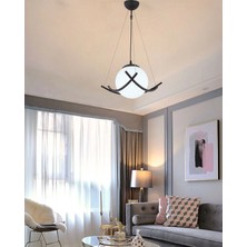 NZL Lighting Modern Tekli Avize Opal Cam Siyah Metal Gövde, Salon Avize, Hol Avize, Mutfak Avize ve Hol Avize