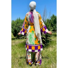 Julude Çiçek Desen Kimono Pantol Ikili Tesettür Takım