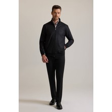 Erkek Siyah Fermuarlı Sweatshirt