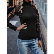 Defy Moda Kadın Uzun Kollu Balıkçı Yaka Tül Detaylı Kaşkorse Bluz
