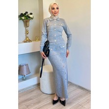 Julude Düğme Detaylı Hırka Etek Tesettür Triko Ikili Takım