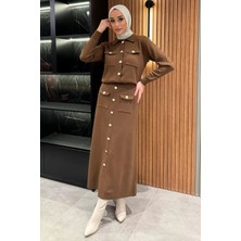 Julude Düğme Detaylı Hırka Etek Tesettür Triko Ikili Takım