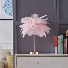 Masa Lambası Deve Kuşu Tüy Palmiye Pembe Abajur Tüylü Masa Lambası Tüylü Abajur