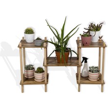 Dekoratif Raflı Ahşap Çiçeklik Saksı Standı Saksılık, Bahçe Balkon Rafı, No3
