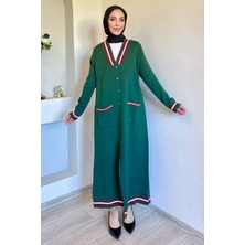 Julude Kadın Yaka ve Kol Çizgili Tesettür Triko Hırka