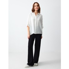 Jimmy Key Siyah Rahat Kesim Yüksek Bel Bol Paça Desenli Örme Pantolon