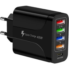 Quick Charge 48W 4 USB + 18W Pd Çoklu Şarj Başlığı Type C Girişli Hızlı Şarj Adaptörü A501-1