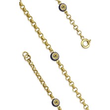 Fiyonk Kuyumculuk 14 Ayar Altın Taşlı Üç Göz Detaylı Doch Bileklik