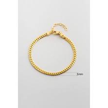 So CHIC Klasik 18 Ayar Sarı Altın Kaplama 19 Cm Gümüş Gurmet 4 Mm Zincir Bileklik