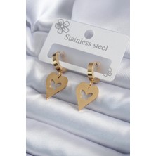 Skygo 316L Çelik Gold Renk Kalp Model Kelebek İşleme Kadın Küpe - TJ-BKP7984