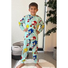 Minik Dolap Pamuk Sonic The Hedgehog Desenli Erkek Çocuk Pijama Takımı - Turkuaz