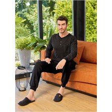 Aydoğan Erkek Geniş Kesim Uzun Kollu Iki Iplik Pamuklu Pijama Takımı Çapraz Kare Desenli Siyah