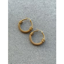Hercy Hasır Model Gold Çelik Halka Küpe | Paslanmaz Çelik Halka Küpe