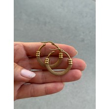 Hercy Hasır Model Gold Çelik Halka Küpe | Paslanmaz Çelik Halka Küpe