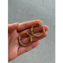 Hercy Hasır Model Gold Çelik Halka Küpe | Paslanmaz Çelik Halka Küpe