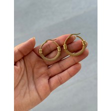 Hercy Hasır Model Gold Çelik Halka Küpe | Paslanmaz Çelik Halka Küpe