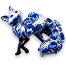 Solfera Mavi Gri Masalsı Tilki Mor Zirkon Taşlı Hayvan Doğa Temalı Broş RZ265