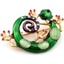Solfera Yeşil Kertenkele Doğa Hayvan Zirkon Taşlı Yaka Iğnesi Broş RZ271