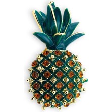 Solfera Ananas Meyve Zirkon Taşlı Yaka Iğnesi Çanta Süsü Metal Broş RZ278