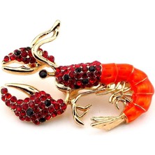 Solfera Turuncu Kerevit Kırmızı Zirkon Taşlı Deniz Canlısı Metal Broş Rozet RZ275