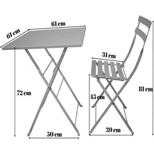 Bistro Serisi Katlanır Metal Masa Sandalye Seti Özellikleri: Turuncu RAL2004 Kare: 61 x 61  cm